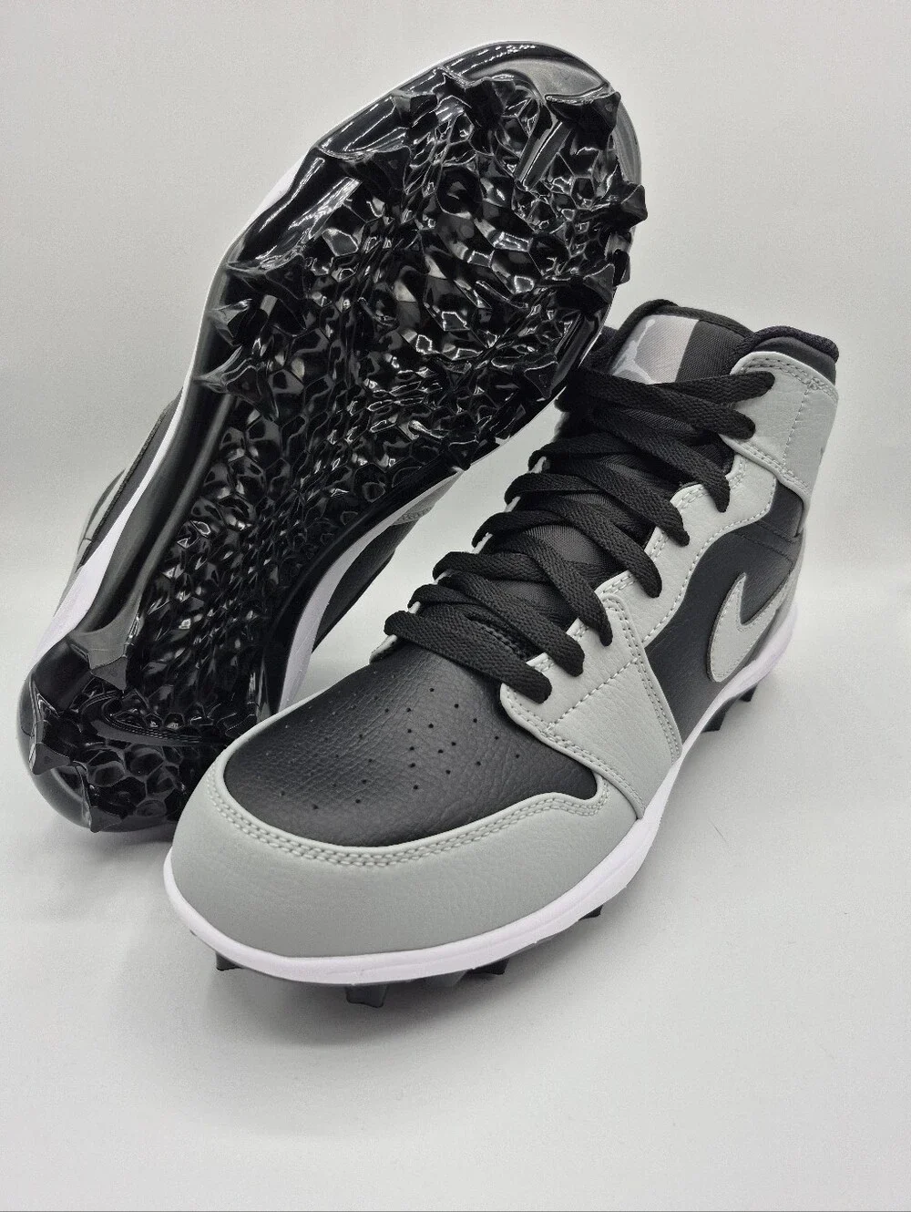 Nike Air Jordan 1 Mid Football Cleats Shadow 2.0 Black Grey FJ6805-002 Mens 9.5